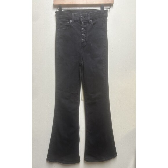 American Eagle Curvy Highest Rise Flare Jeans Black Button Fly Stretch size 00 - Picture 2 of 10
